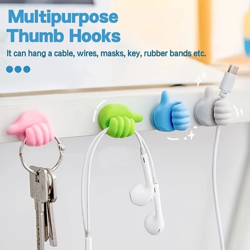 10 Pack Thumb Shape Key Hooks Multifunctional Clip Holder Small Hand Wall Hooks Cute Car Adhesive Hooks Personalized Creative Non-marking Silicone Hooks For Key Towel Cable Home Office Car Desk