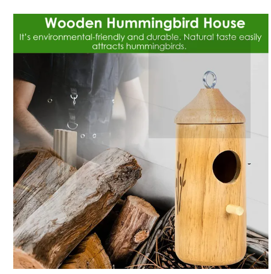 2 Packs Humming Bird Houses for Outside Wooden Hanging Bird Nest Feeder Hand Patio Garden Craft Ornament Decoration