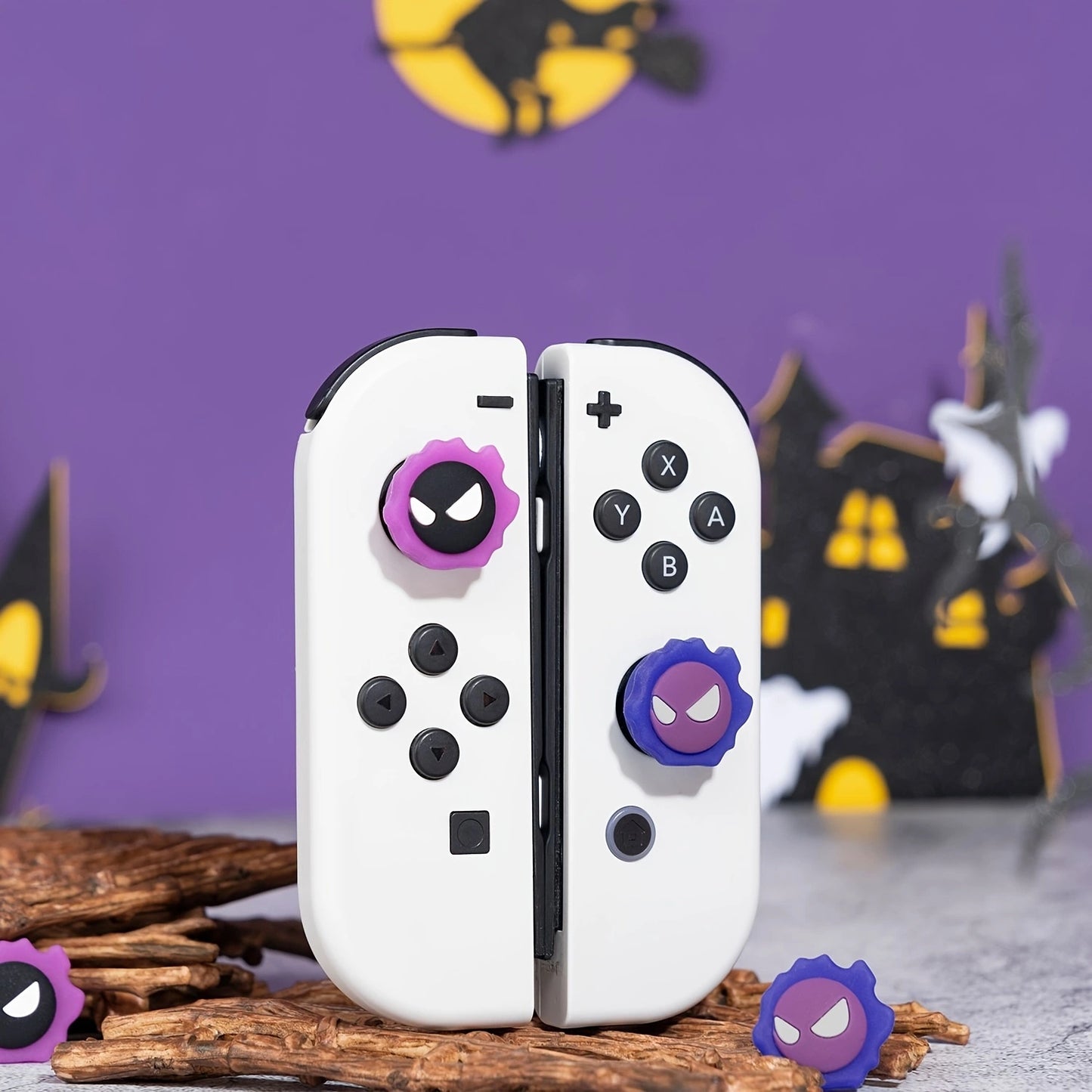 4pcs 3D Cute Silicone Noctilucent Joycon Thumb Grip Caps; Joystick Cover For Nintendo Switch / OLED / Switch Lite (Night Devil Theme )