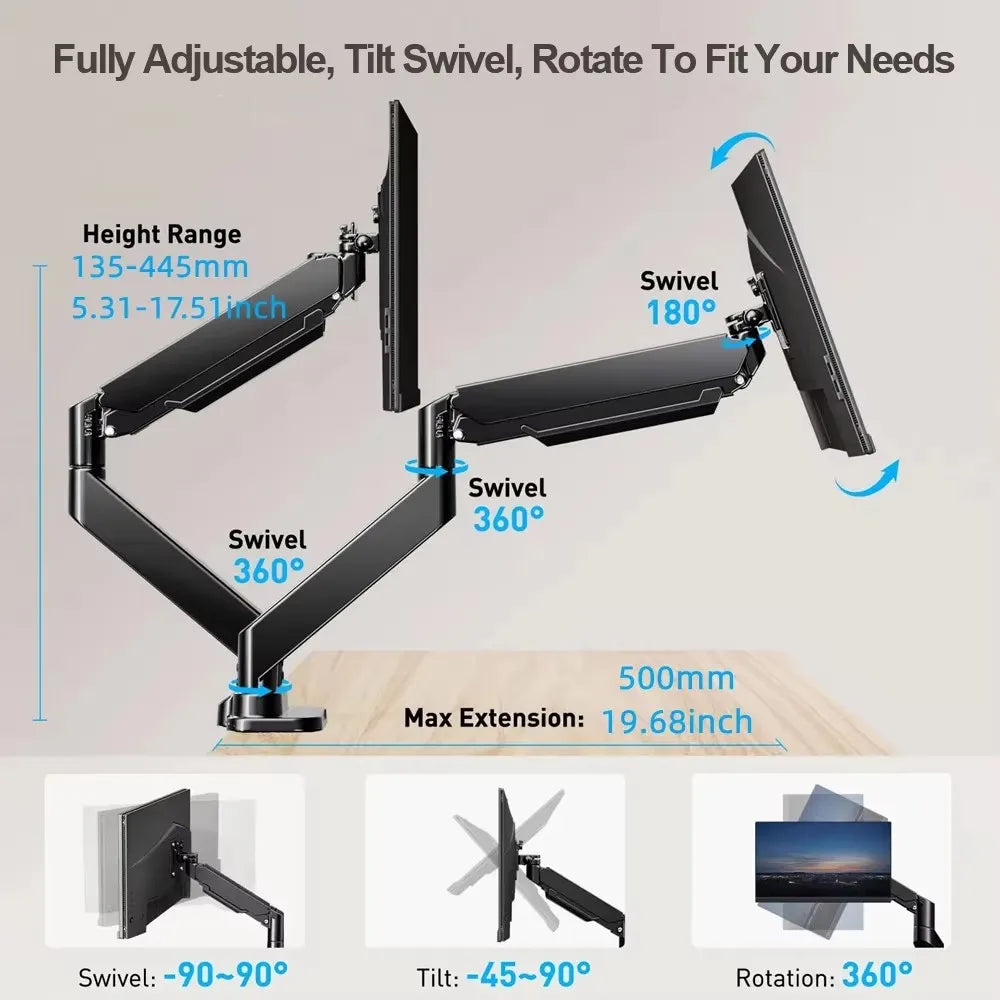 BEISHI 14-34in Dual Monitor Bracket ergonomic adjustable dual screen bracket protect cervical computer heighten shelf load2-10kg