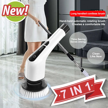 7 In 1 Cordless Power Scrubber Multipurpose Electric Spin Cleaner with 8 Replacement Brush Heads Rotatable for Bathroom Tub Tile