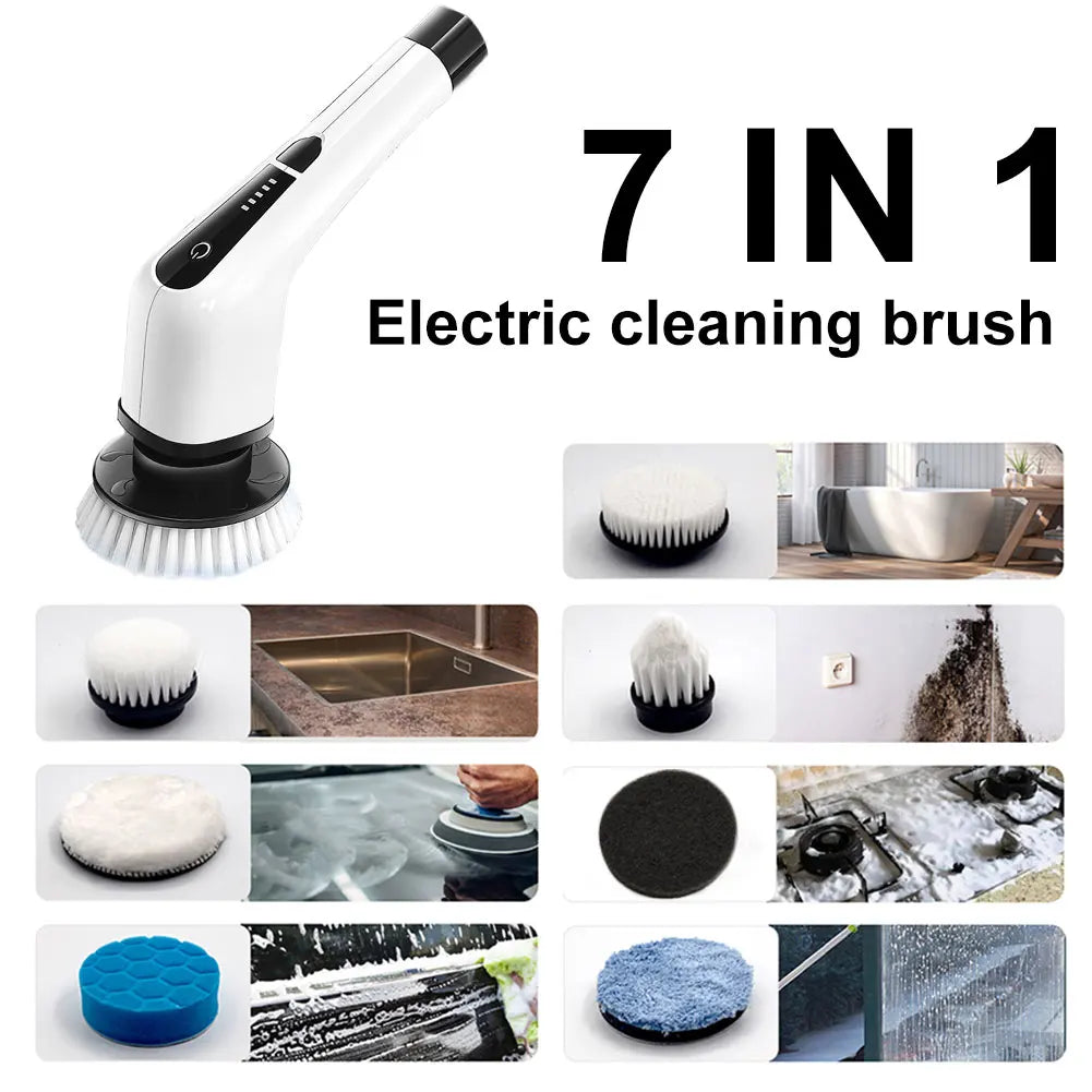 7 In 1 Cordless Power Scrubber Multipurpose Electric Spin Cleaner with 8 Replacement Brush Heads Rotatable for Bathroom Tub Tile