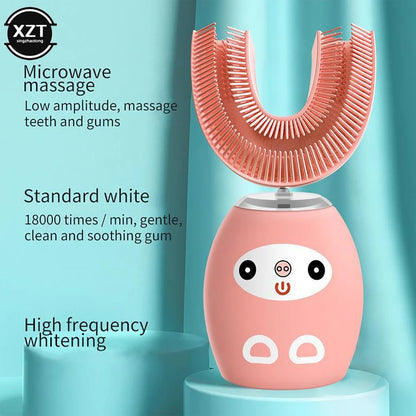 U-Shaped Kids' Electric Toothbrush, Ultrasonic Whitening, Silicone Waterproof Design, USB Rechargeable Music Toothbrush