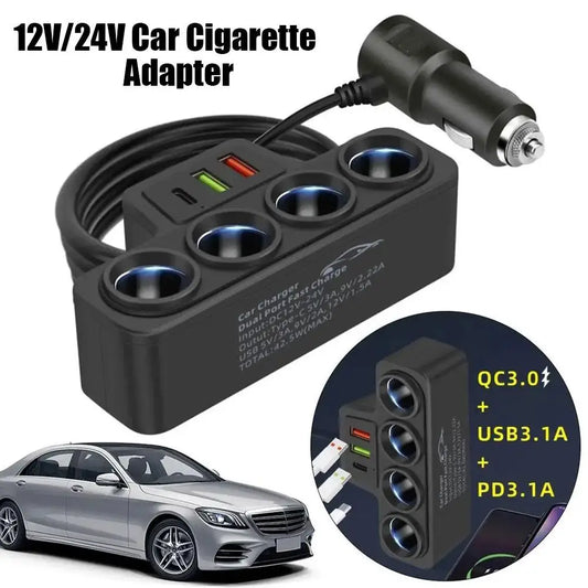 PD QC3.0 Dual USB Socket 120W Car Cigarette Lighter Splitter 12V 24V Fast Charger Plug Phone Power Adapter for Car DVR Dashcam