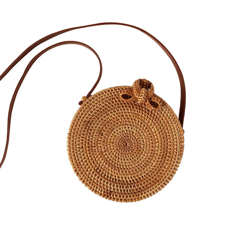 2023 New Bohemian Primitive Tribal Style Bali Rattan Woven Bag Straw Woven Beach Tourism Messenger Bag Handmade Brown Woven Bag