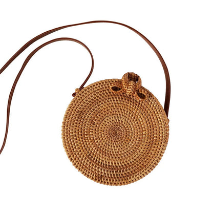 2023 New Bohemian Primitive Tribal Style Bali Rattan Woven Bag Straw Woven Beach Tourism Messenger Bag Handmade Brown Woven Bag