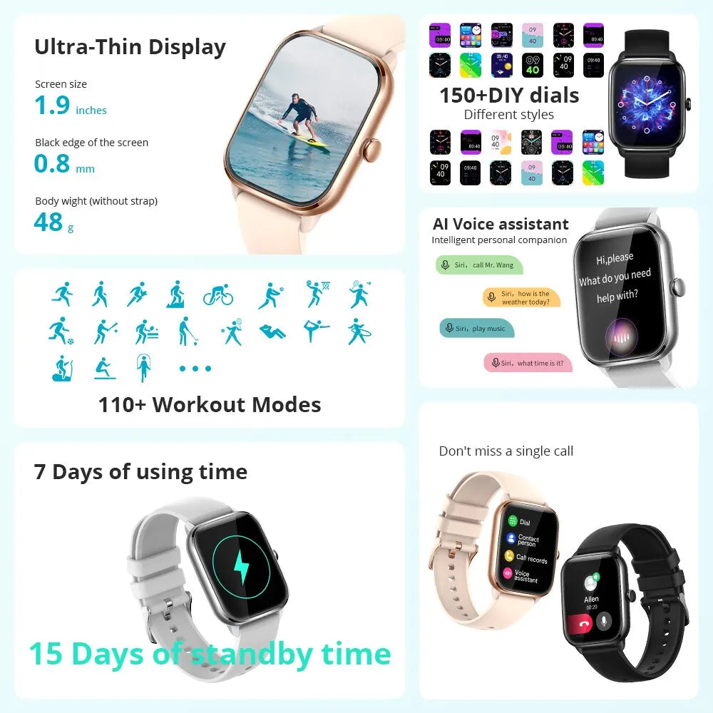 COLMI C61 Smartwatch 1.9 Inch Full Screen Bluetooth Calling Heart Rate Sleep Monitor 100 Sport Models Smart Watch For Men Women