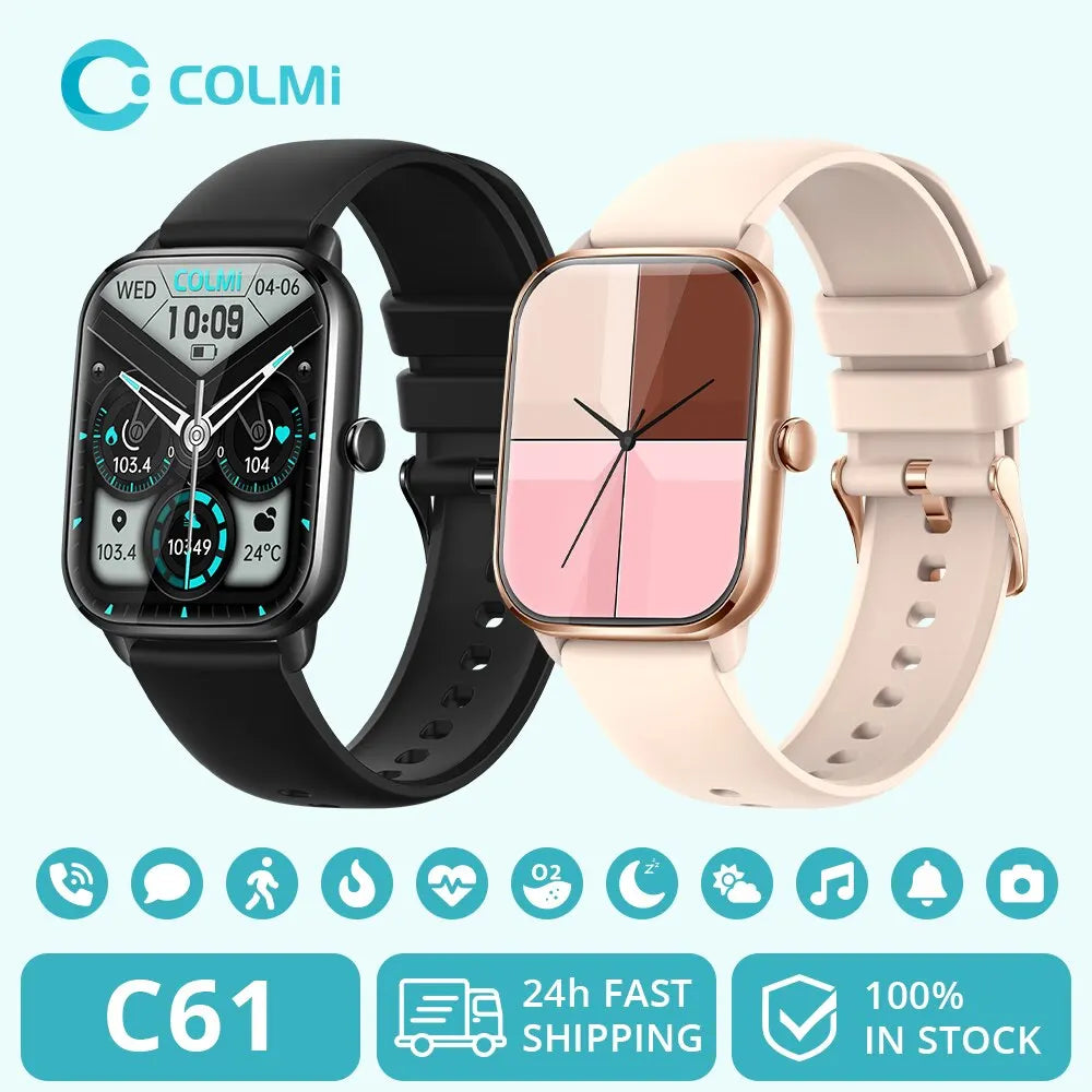 COLMI C61 Smartwatch 1.9 Inch Full Screen Bluetooth Calling Heart Rate Sleep Monitor 100 Sport Models Smart Watch For Men Women