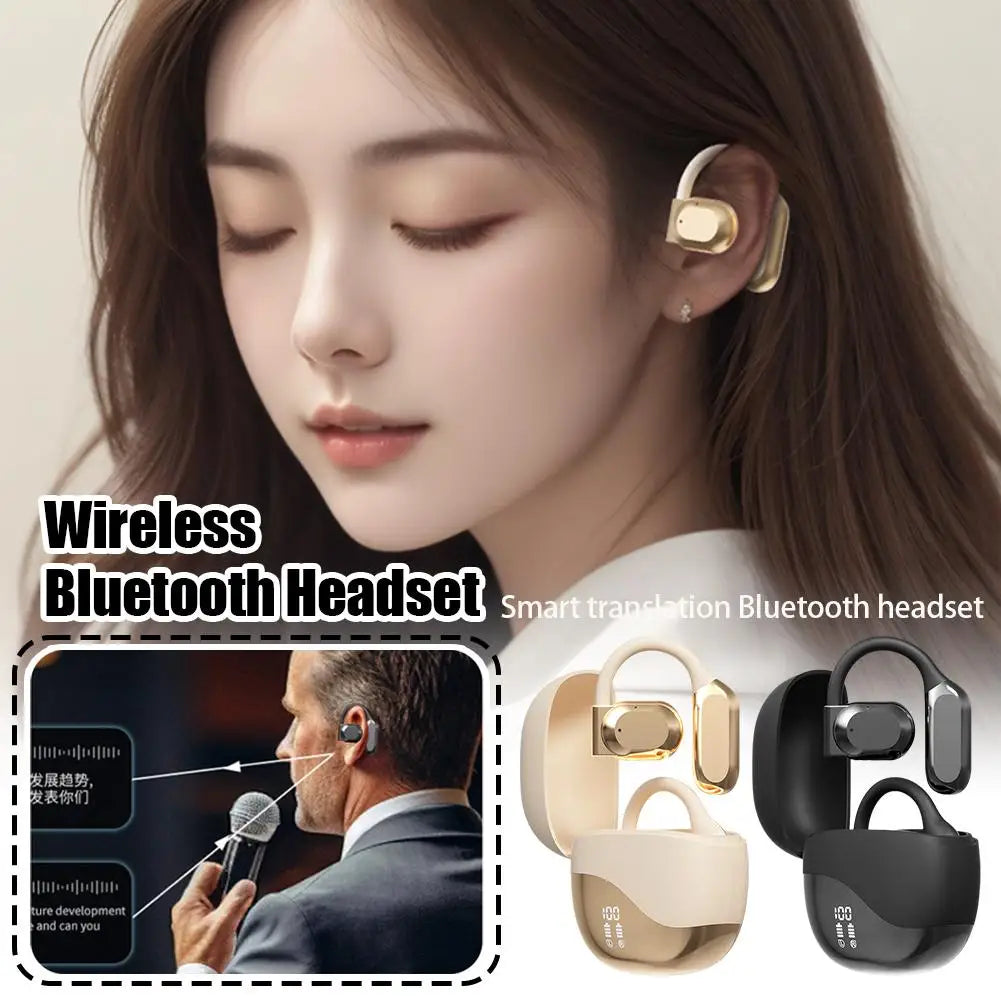 Translator Earbuds Bluetooth 5.4 Noise Cancelling Two-Way Voice Translator Ear Hook Real Time AI Translation Earphone