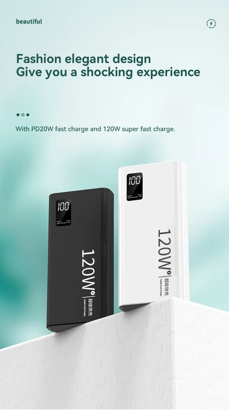 50000mAh Power Bank 120W Super Fast Charging 100% Sufficient Capacity Portable Battery Charger Digital Display For iPhone Xiaomi