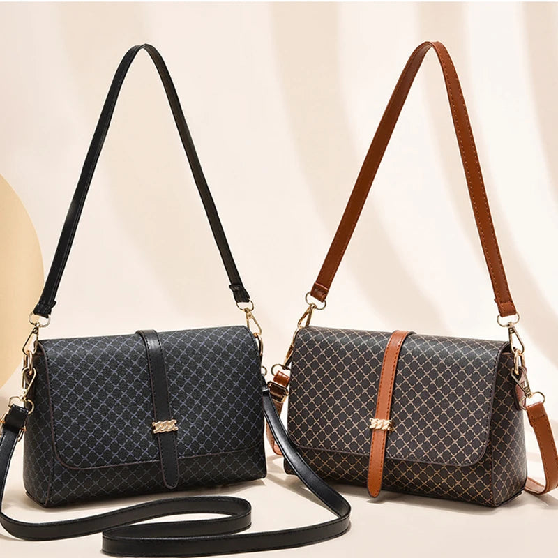 Grid Pattern Shoulder Crossbody Bag for Middle-Aged and Elderly Women, Fashionable and Versatile Mom Handbag