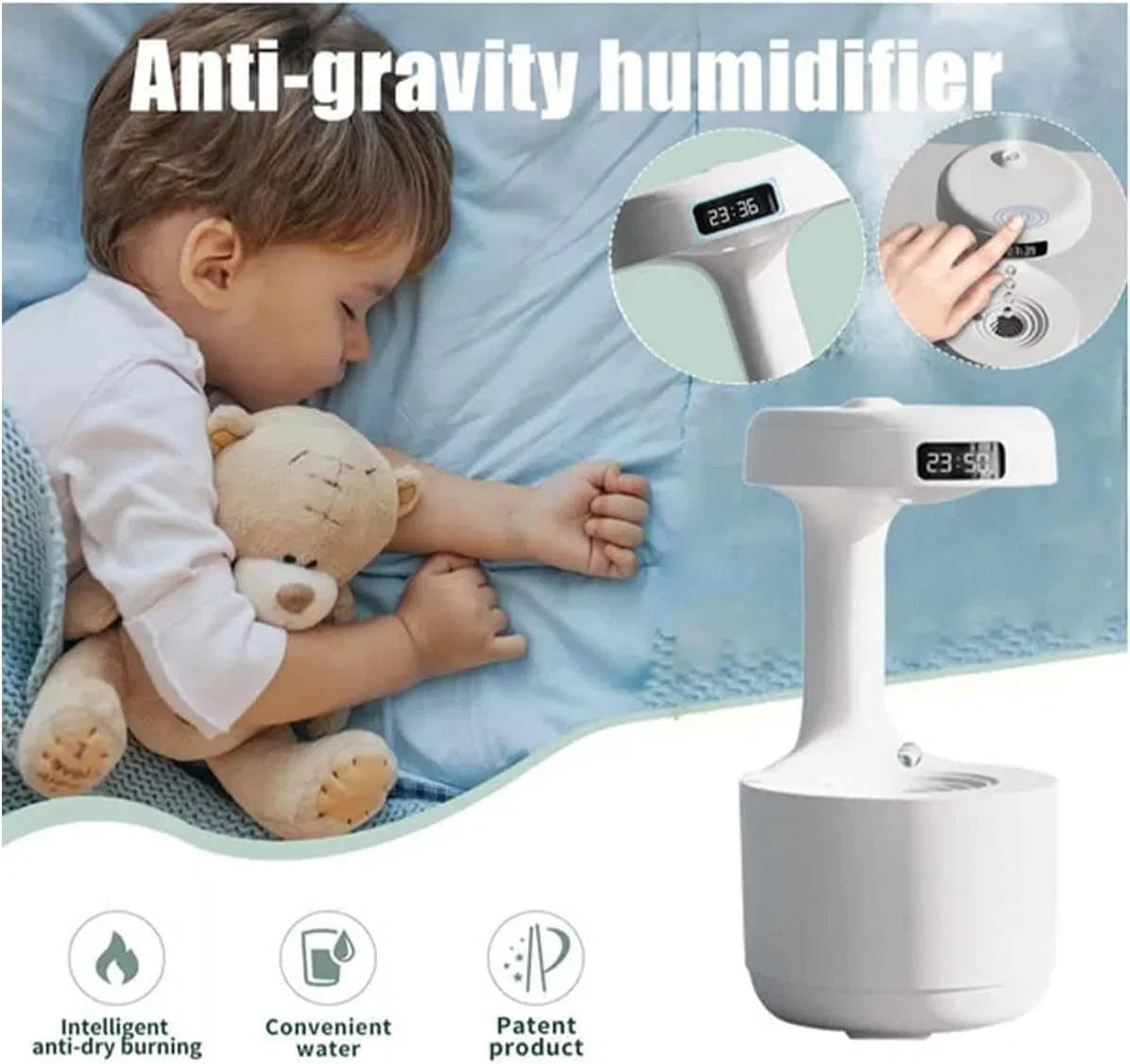 Anti-gravity Air Humidifier Water Drop Aromatherapy Humidifiers; Anti-Gravity Humidifier with Clockwork Drip Diffuser; Levitating Drip