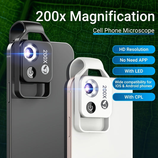 APEXEL HD 200X Microscope Macro Lens For Mobile Phone Magnification Portable Pocket With CPL Filter LED Light For IPhone Huawei Samsung Xiaomi Most Smartphones
