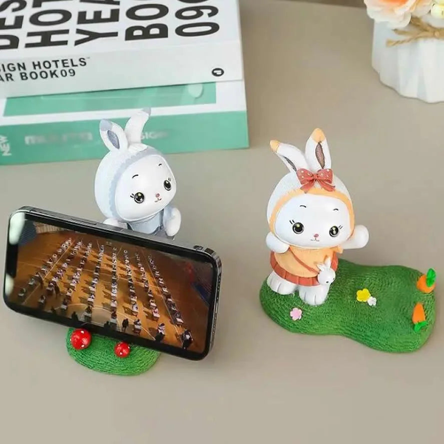 Cute Little Rabbit Phone Holder Kickstand; Small Ornament For Desk Office Decorations Smartphone