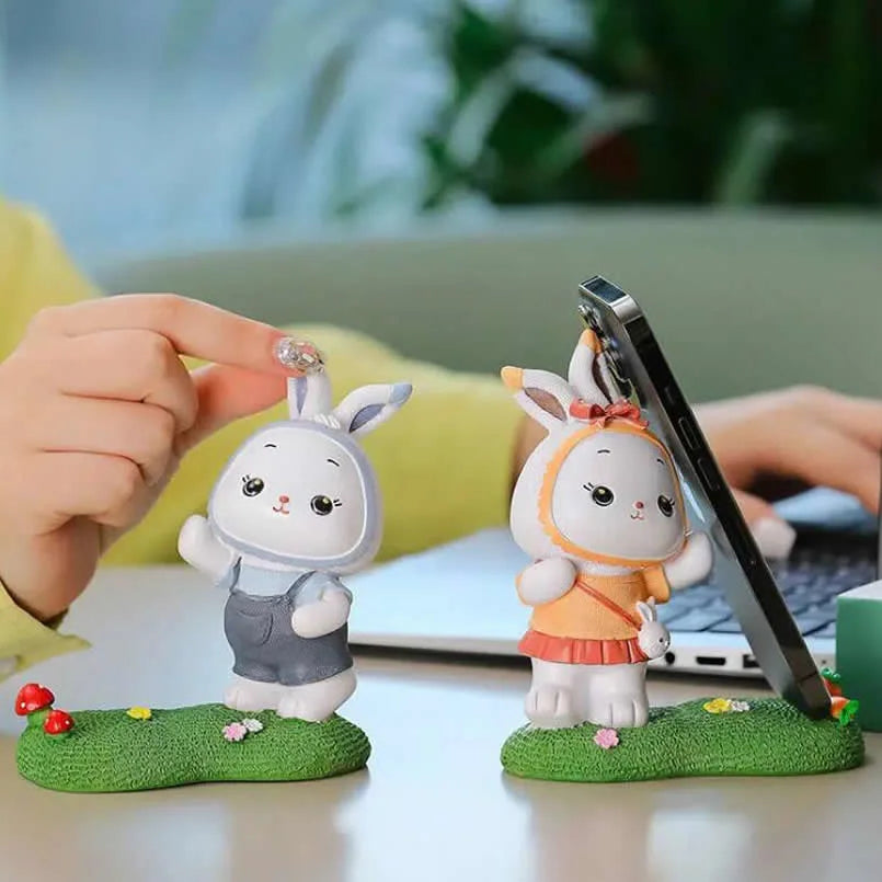 Cute Little Rabbit Phone Holder Kickstand; Small Ornament For Desk Office Decorations Smartphone