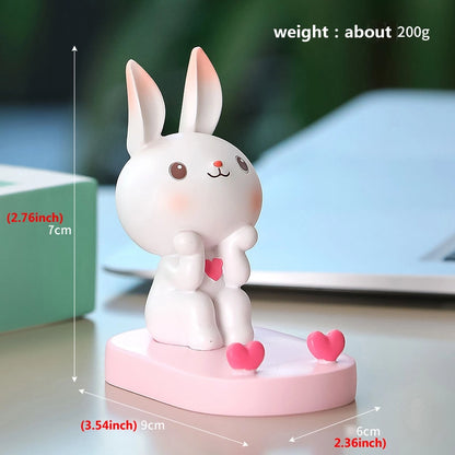 Cute Little Rabbit Phone Holder Kickstand; Small Ornament For Desk Office Decorations Smartphone