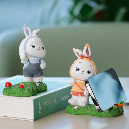 Cute Little Rabbit Phone Holder Kickstand; Small Ornament For Desk Office Decorations Smartphone