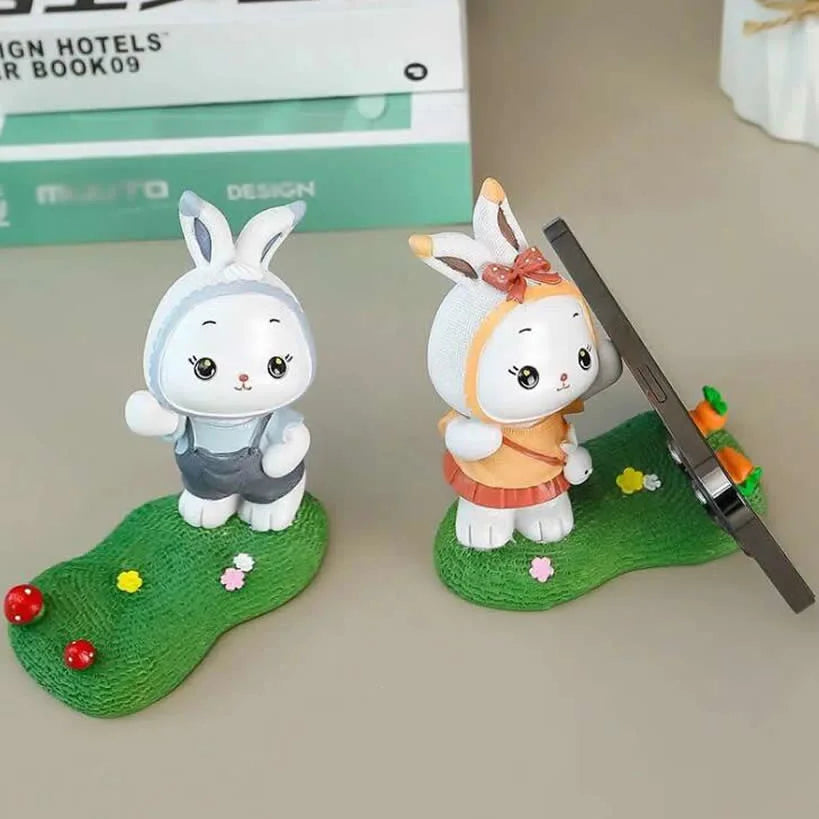 Cute Little Rabbit Phone Holder Kickstand; Small Ornament For Desk Office Decorations Smartphone