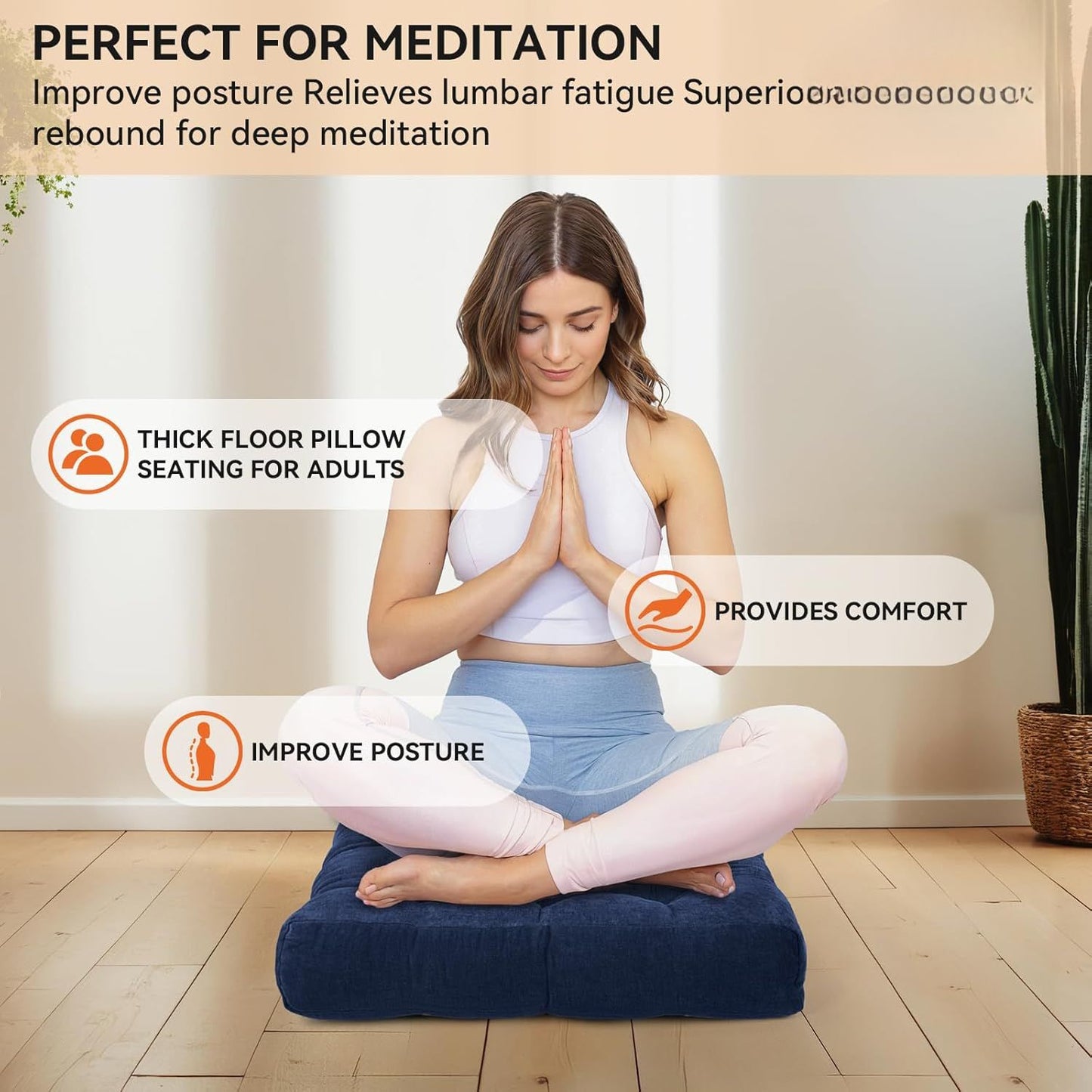 Adult Floor Pillow -21 x 21 inch Meditation Pillow Square Floor Pillow Floor Pillow, Extra Large Floor Pillow Seat Cushion Sitting on the Floor