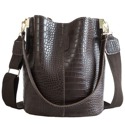 Leather Crossbody Bags Women Bucket Bags Crocodile Pattern Shoulder Messenger Bags Handbags