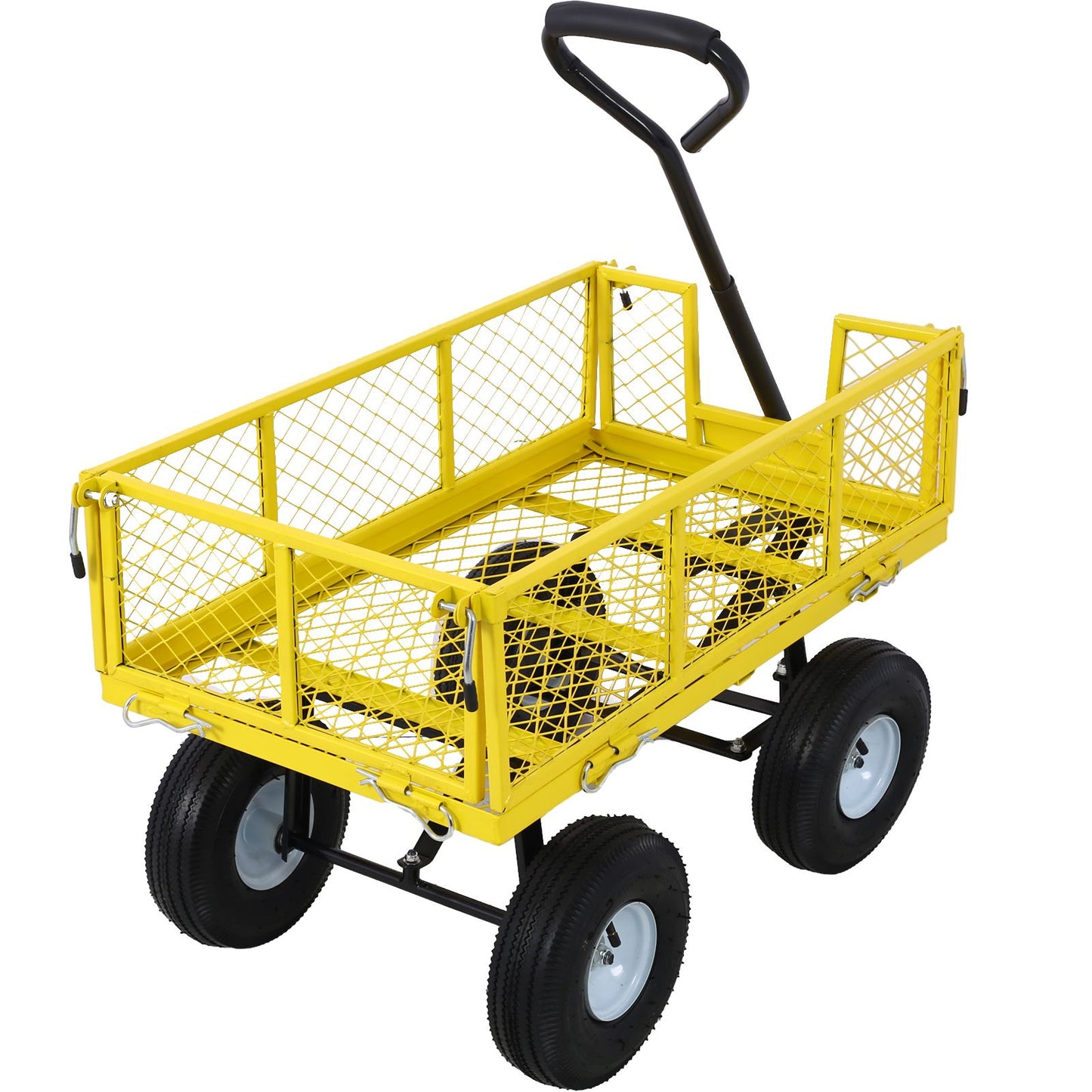 Steel Garden Cart, Steel Mesh Removable Sides, 3 cu ft, 550 lb Capacity, Yellow