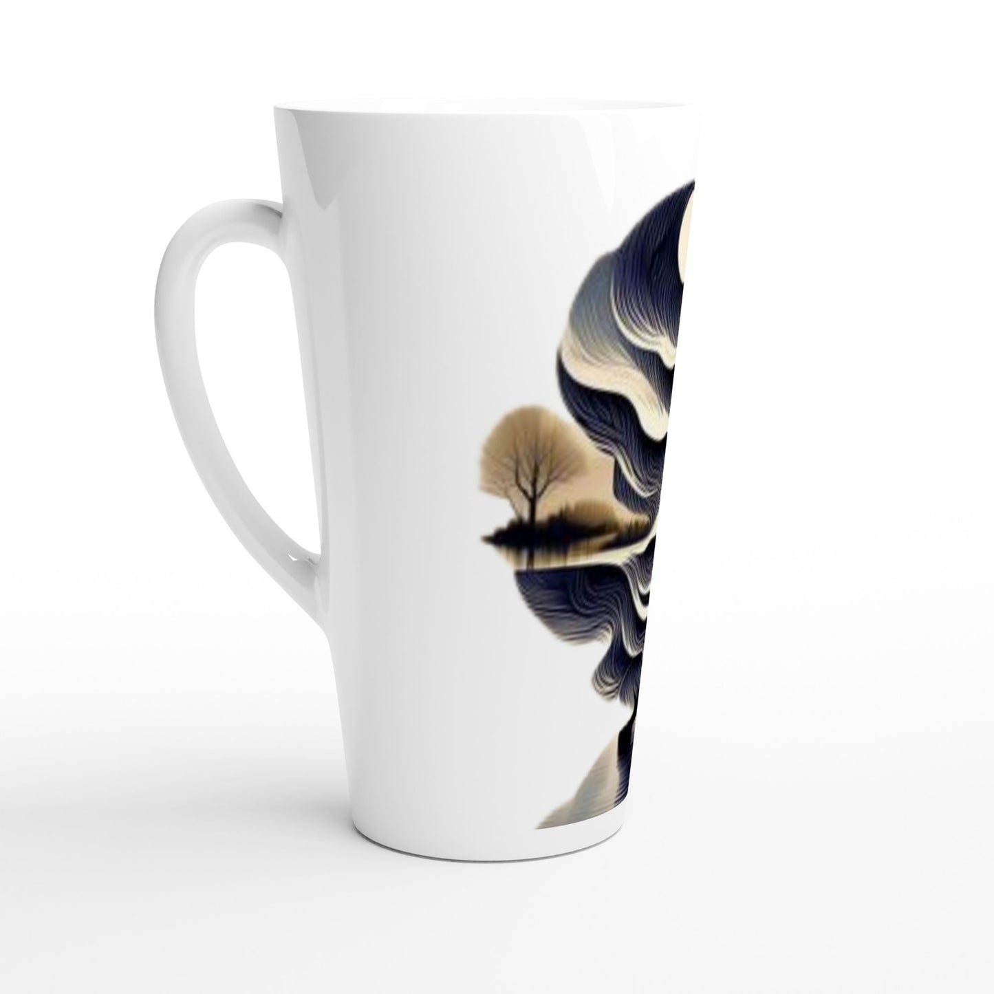 Latte Coffee Mugs Silhouette Ceramic Latte Mug Serene Sunset Design by HadiArts