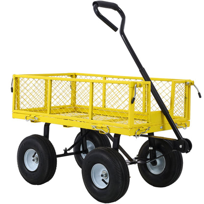 Steel Garden Cart, Steel Mesh Removable Sides, 3 cu ft, 550 lb Capacity, Yellow