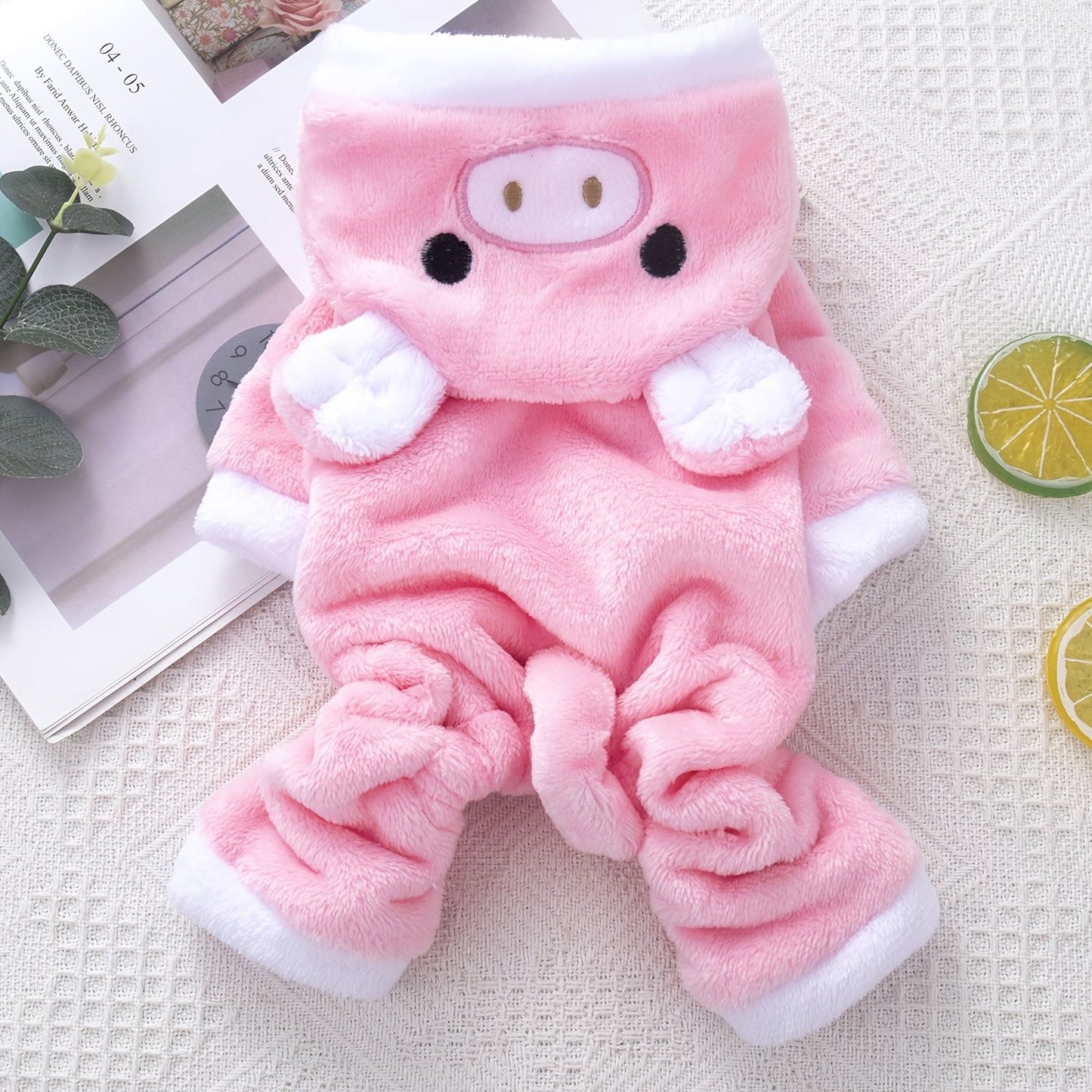 Pet Apparel; Piggy Shaped Winter Warm Flush Clothes For Doggy