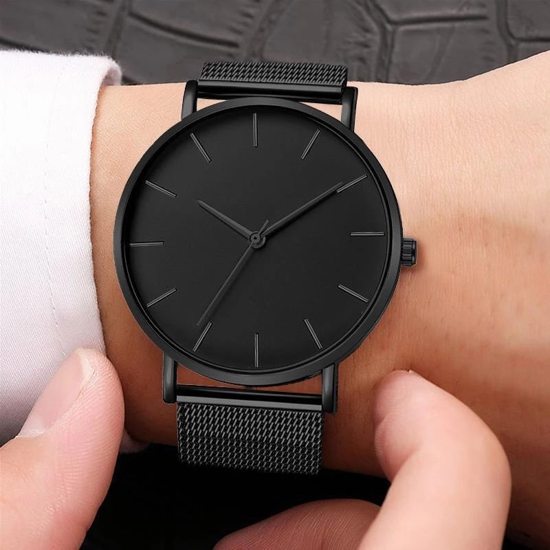 Minimalist Men Fashion Ultra Thin Watches Simple Men Business Stainless Steel Mesh Belt Quartz Watch Leisure Men Watch