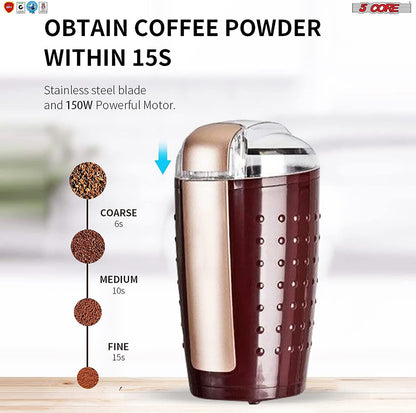 5 Core 2 Pack Coffee Grinder 5 Ounce Electric Large Portable Compact 150W Spice Grinder Perfect for Spices, Dry Herbs Grinds Course Fine Ground Beans for 12 Cups Coffee Black & Brown