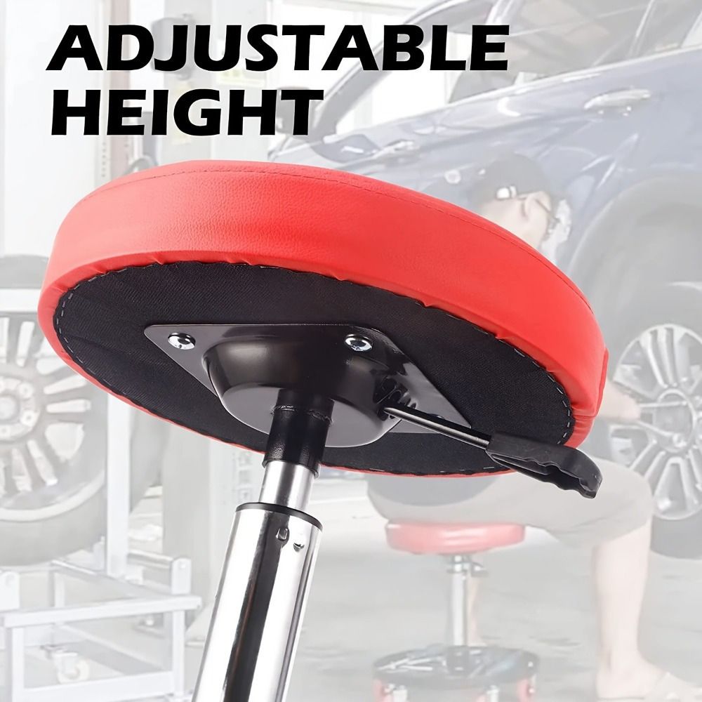 Heavy Duty Rolling Pneumatic Creeper Garage/Shop Seat: Padded Adjustable Mechanic Stool with Tool Tray Storage, Red 300 LBS