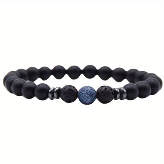 Black Frosted Stone Stretch Beaded Bracelets Gifts For Women Men Silver Plated Energy Healing Yoga Meditation Bangle Jewelry