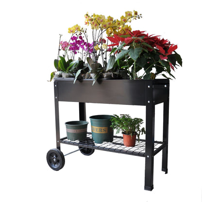 Mobile Metal Raised Garden Bed Cart with Legs, Elevated Tall Planter Box with Wheels for Outdoor Indoors House Patio Backyard Vegetables Tomato DIY Herb Grow Black