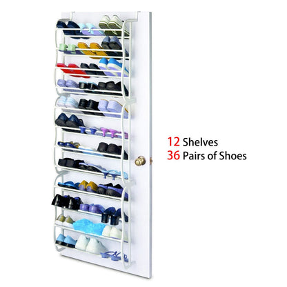 36 Pairs Over-The-Door Shoe Rack 12 Layers Wall Hanging Closet Shoe Organizer Storage Stand Requires Screwing Holes In The Door