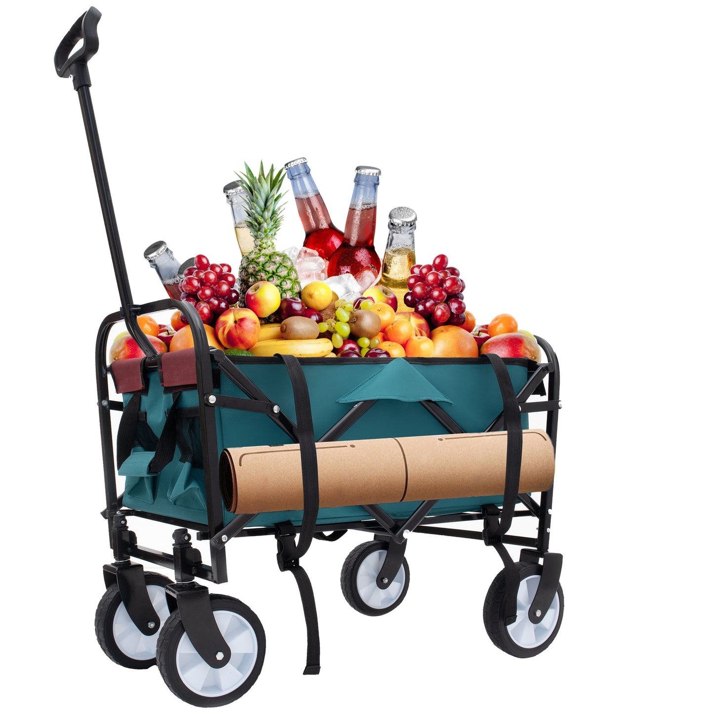 Collapsible Foldable Wagon Cart with strapping system Beach Wagon Utility Cart Utility Wagon Grocery Cart for for Camping Shopping Sports Gardeing Fishing Supports 225lbs All-Terrain Wheels Cyan