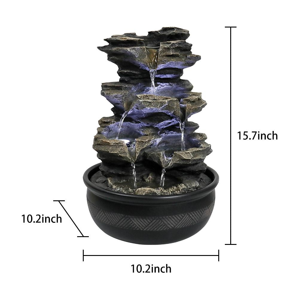 15.7inches High Rock Cascading Tabletop Fountain with LED Light for Home Office Bedroom Relaxation