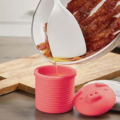 1pc, Cute Pig Silicone Grease Container with Filter Mesh - Perfect for Cooking Oil, Bacon Grease, and More - Kitchen Supplies