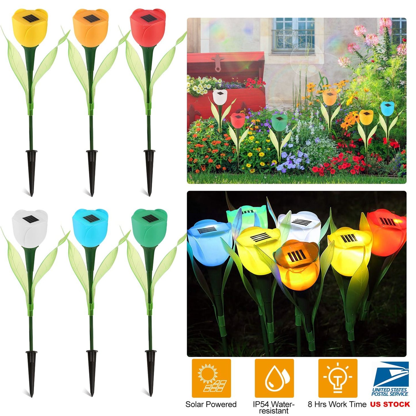 Solar Garden Stake Night Lights,Artifitical Solar Forever Tulip Flowers Lamp,Waterproof Landscape Lighting for Christmas Yard Lawn Patio Walkway