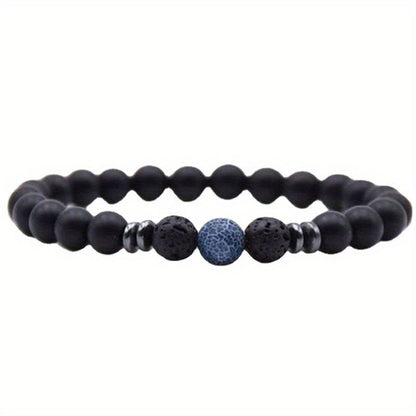 Black Frosted Stone Stretch Beaded Bracelets Gifts For Women Men Silver Plated Energy Healing Yoga Meditation Bangle Jewelry