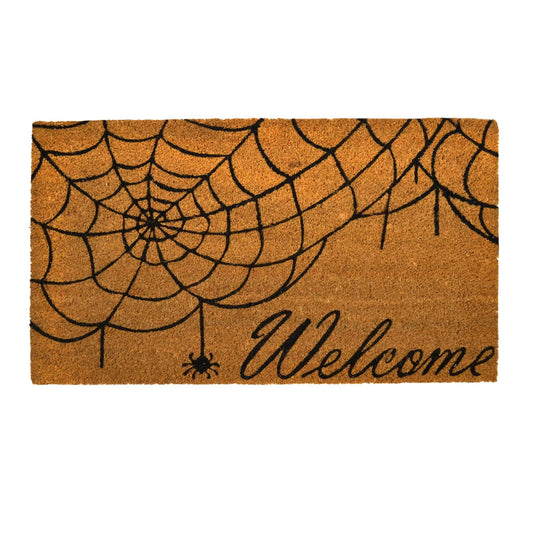 Decorative Halloween Welcome Mat Spider Web Natural Coco Coir Mats with Non Slip PVC Backing Indoor Outdoor Mats for Home & Office Floor Mats for Door Decor 30x17