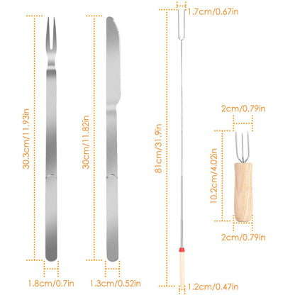 Stainless Steel Roasting Sticks Set 31.9in Extendable Telescoping Marshmallow Hot Dog Fork Skewers Set