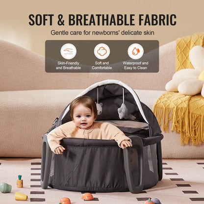 VEVOR Portable Baby Bassinet On-The-Go Folding Baby Dome with Canopy and Toys