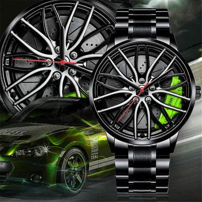 Men's Luxury Sports Watch – 3D Car Rim Wheel Design, Creative Quartz Wristwatch for Stylish and Casual Wear