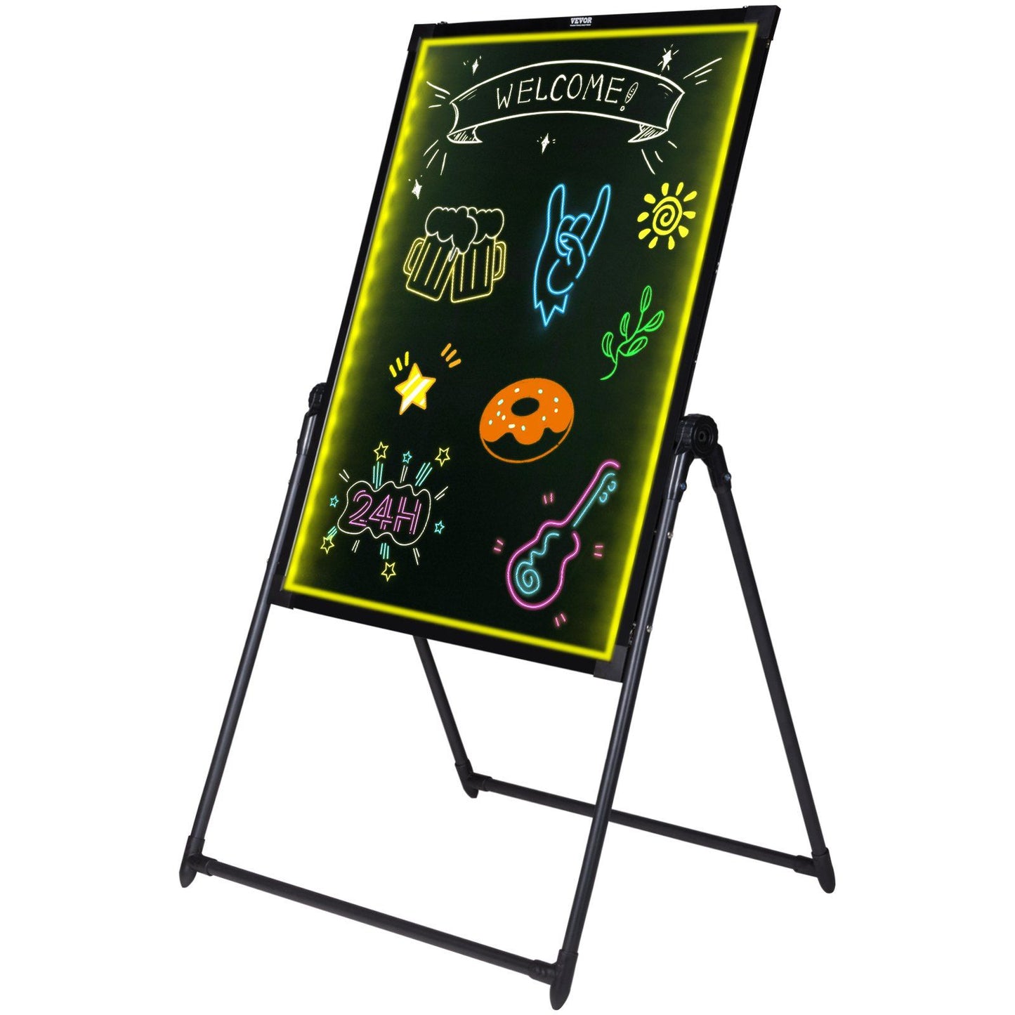 VEVOR LED Message Writing Board, 32"x24" Illuminated Erasable Lighted Chalkboard, Neon Effect Menu Sign Board, Drawing Board with 8 Fluorescent Chalk Markers and Remote Contro Tested toStandards