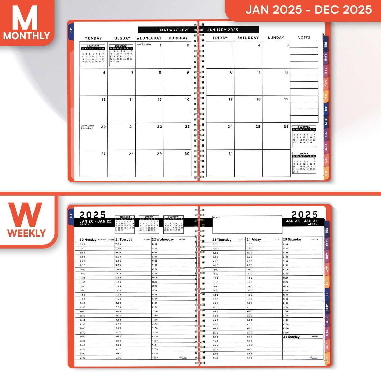 2025 Appointment Book Planner Peach Color 6.5x8.5 inch Large Tabbed Daily Hourly Weekly Planner Calendar & Schedule Book 30 Minute time Slots Business & Personal Planner Jan 2025  Dec 2025