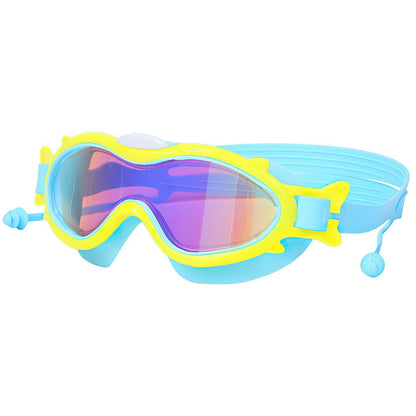 Kids Swim Goggles With Ear Plugs UV Protection Anti-Fog Leak Proof Wide View Pool Swimming Goggles For Youth Boys Girls Aged 3-16 Years Old Summer Beach Water Park