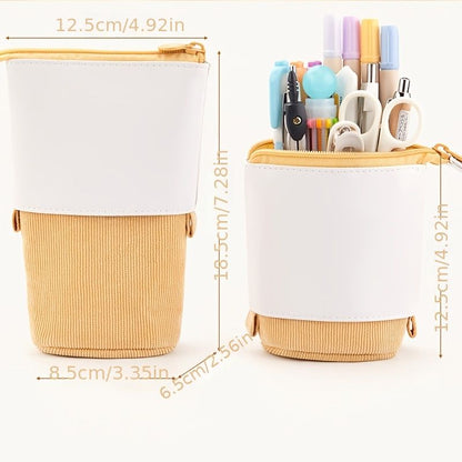 Pencil Telescopic Holder Stationery Case, PU Corduroy Pen Pencil Telescopic Holder Stationery Case Organizer Great For Makeup Cosmetics Pouch Zipper Retractable Pen Bag