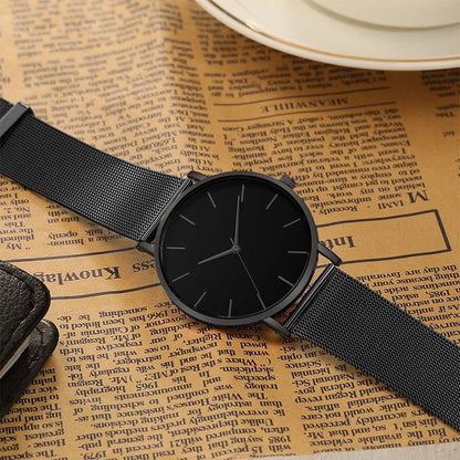 Minimalist Men Fashion Ultra Thin Watches Simple Men Business Stainless Steel Mesh Belt Quartz Watch Leisure Men Watch