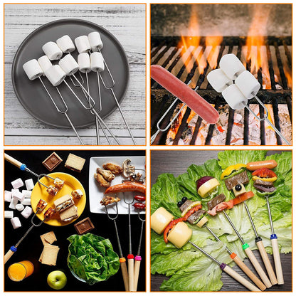 Stainless Steel Roasting Sticks Set 31.9in Extendable Telescoping Marshmallow Hot Dog Fork Skewers Set