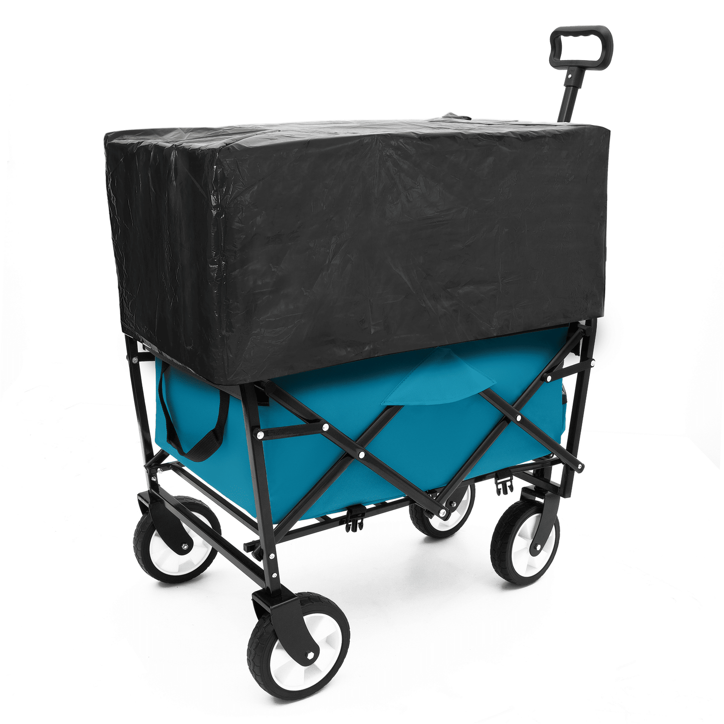 Collapsible Foldable Wagon Cart with strapping system Beach Wagon Utility Cart Utility Wagon Grocery Cart for for Camping Shopping Sports Gardeing Fishing Supports 225lbs All-Terrain Wheels Cyan